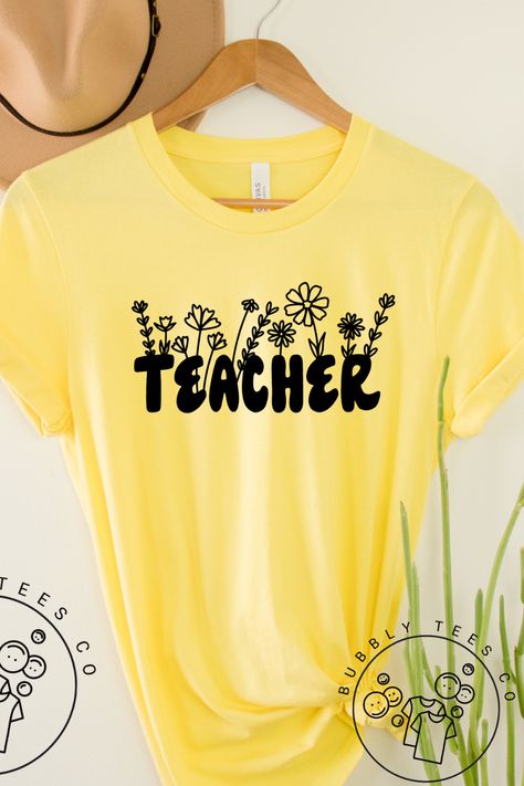 Yellow Teacher Shirts, Yellow Sunflower T-shirt For Spring, Yellow Sunflower Design T-shirt For Spring, Elementary Teacher Gifts, Cheap Yellow Floral Print T-shirt, Teacher Appreciation Short Sleeve T-shirt With Letter Print, Preschool Shirts, Kindergarten Teacher Shirts, Yellow T Shirt