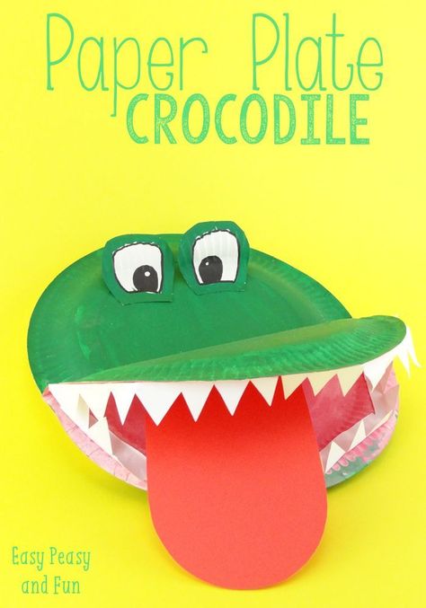 Crocodile Paper Plate Craft - Easy Peasy and Fun Crocodile Craft, Paper Plate Art, Paper Plate Animals, Moldes Para Baby Shower, Paper Plate Craft, Paper Plate Crafts For Kids, Animal Crafts For Kids, Paper Plate Crafts, Plate Crafts