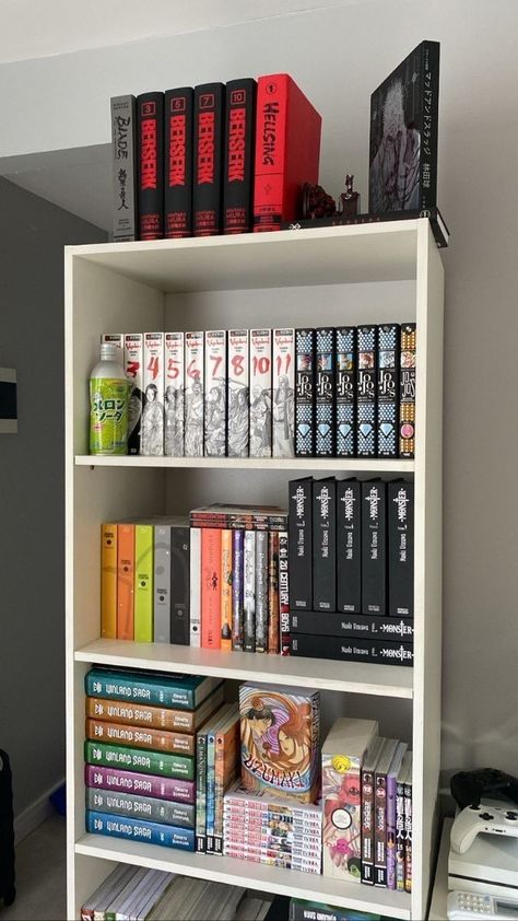 Manga Shelves, Manga Shelf, Anime Bedroom Ideas, Geek Room, Otaku Room, Home Library Design, Anime Room, Manga Collection, Room Makeover Bedroom