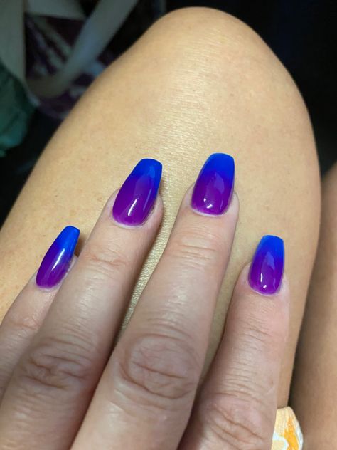 Summer Nail Ideas 2023 Purple, Purple And Navy Blue Nails, Blue And Purple Nails Designs Simple, Neon Blue And Purple Nails, Blue And Purple Ombre Nails Acrylic, Bold Purple Nails, Summer Nails Blue And Purple, Dark To Light Purple Ombre Nails, Ombre Nails Purple And Blue