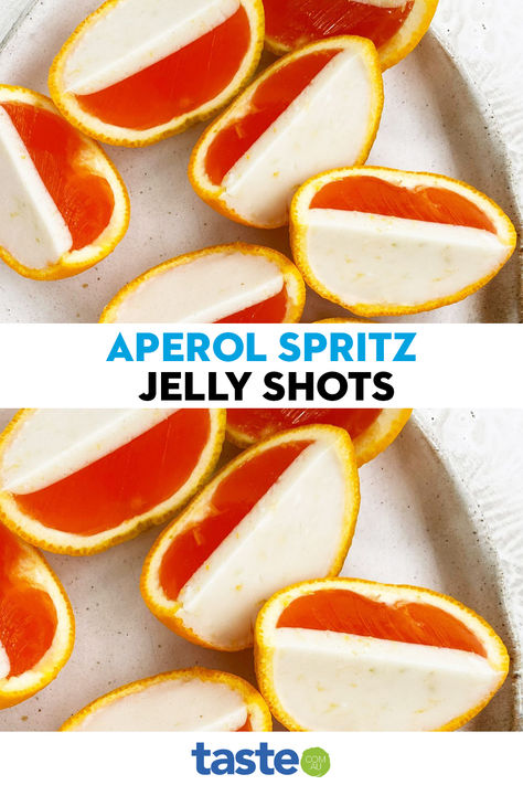 This is a super fun and colourful way to spruce up your dining table when entertaining. It’s a mix between a cocktail and party finger food - a way for the adults to enjoy a bit of childish fun! These Aperol spritz jelly shots are tangy and sweet and are sure to bring in the compliments. Aperol Spritz Jello Shots, Party Finger Food, Jelly Shots, Coconut Jelly, Entertaining Food, Orange Rind, Party Finger Foods, Shot Recipes, Jello Shots