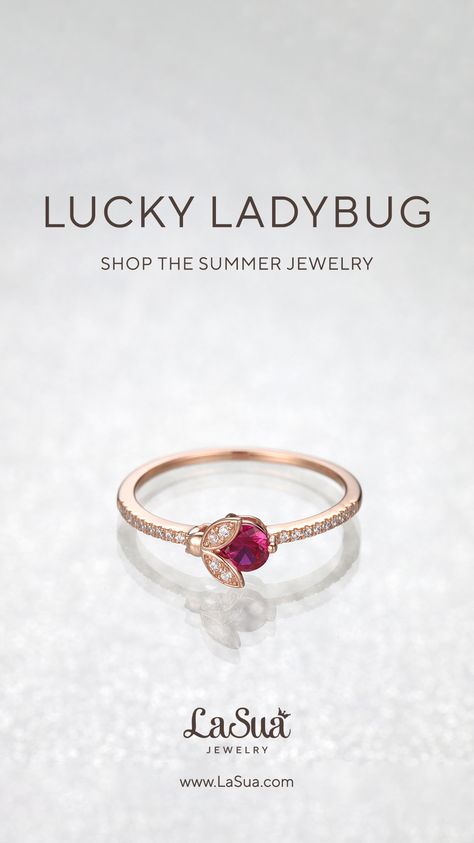 This summer, the must-have fashion trend is the Ruby Ladybug Ring. This exquisite piece of jewelry adds a delicate and enchanting charm, representing luck with its ruby-adorned ladybug ring. It brings positive energy and opportunities, spreading joy to the wearer. Whether layered or on its own, it adds a pop of color to any outfit. Customize with different gemstones to embrace your unique style. Delicate Ruby Ring, Ladybug Ring, Insect Ring, Ladybug Jewelry, Jewelry Rendering, Ruby Diamond Ring, Ruby Diamond Rings, Ruby Jewelry, Cz Ring