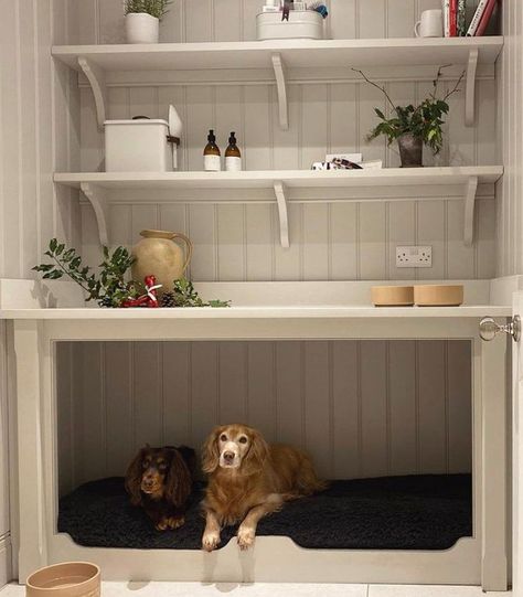 Barkitecture Ideas, Luxury Dog Room, Indoor Dog Room, Dog Bedroom Ideas, Built In Dog Bed, Dog Nook, Dog Space, Utility Room Designs, Dog Room Decor