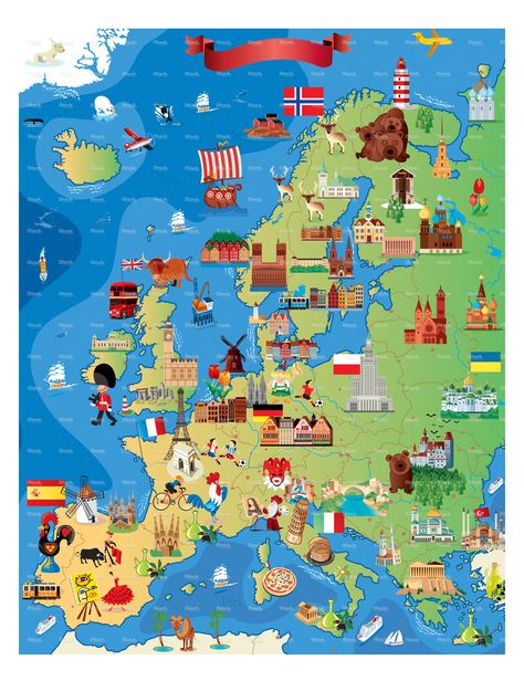 Cartoon Map, Europe Map, Illustrated Map, Photo Puzzle, Beautiful Wall Art, Custom Posters, Photo Mugs, Cartoon Illustration, Poster Size