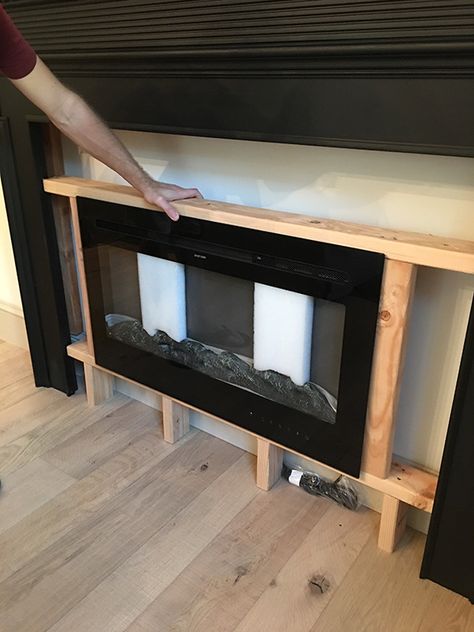 DIY Electric Fireplace Diy Fireplace For Bedroom, Fireplace Insert Ideas Decor Master Bedrooms, Diy Mantel Electric Fireplace, Jenna Sue Design Electric Fireplace, Electric Fireplace Frame Diy, Frame For Electric Fireplace, Faux Fireplace With Electric Insert, Fireplace Frame Diy, Electric Fireplace Insert Diy