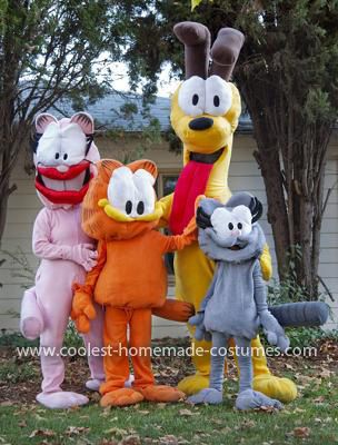 Coolest Garfield and Friends Costumes: My 7-year-old son wanted to be Garfield for Halloween and he convinced his sister to be Nermal.  So, my partner and I decided to join in with Odie and Odie Costume, Friends Costumes, Garfield And Friends, Garfield Costume, Friend Costumes, Homemade Costumes, Family Costumes, Halloween 2018, My Partner