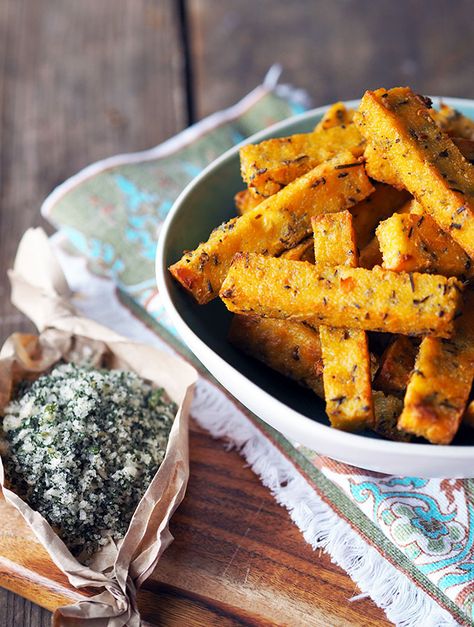 Ricotta Polenta, Rosemary Polenta, Polenta Fries Baked, Sage Salt, Polenta Chips, Baked Polenta, Polenta Fries, Salt Substitute, Baked Ricotta