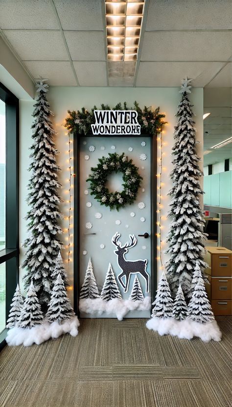 🎄 21 Office Xmas Door Decorating Ideas That Will Wow Your Coworkers! 🎅✨ Deer Cutout, Concert Decor, Christmas Door Decorating, Christmas Cubicle Decorations, Door Decorating Ideas, Christmas Hallway, Door Decorations Classroom Christmas, Christmas Doors, Classroom Christmas Decorations