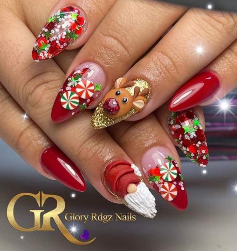 Christmas Nail Designs Acrylic, Nails Festive, Nail Art Noel, Festive Nail Designs, Nails Art Designs, Winter Nails Acrylic, Christmas Gel Nails, Christmas Nail Art Designs, Christmas Nails Acrylic