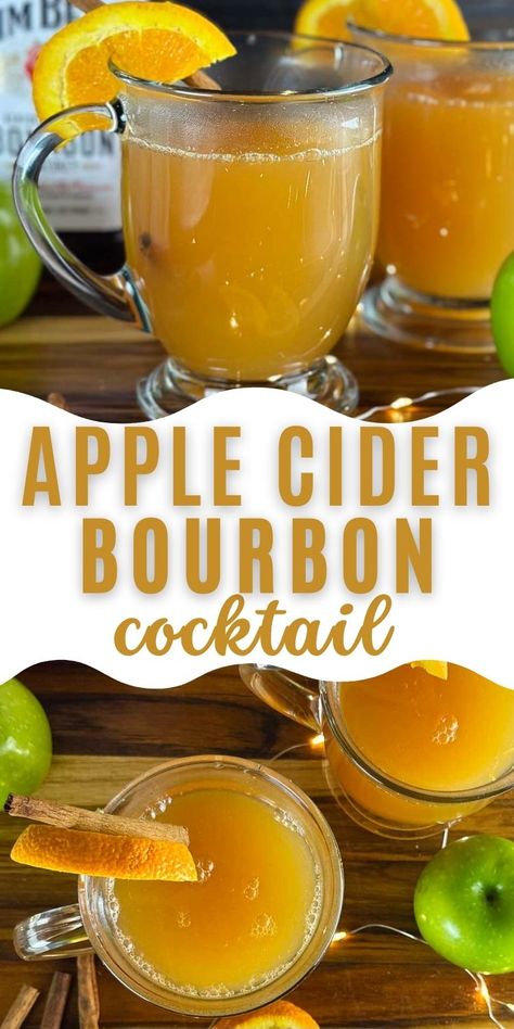 This warm apple cider bourbon cocktail features cozy, warm mulled cider spiked with bourbon for a festive drink sure to warm you up all fall and holiday season long! Spiked Mulled Cider, Apple Cider Bourbon Cocktail, Cider Bourbon Cocktail, Hot Apple Cider Cocktail, Thanksgiving Cider, Holiday Cider, Apple Cider Cocktails, Apple Cider Bourbon, Apple Cider Uses