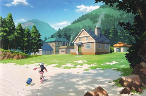 Pokemon Towns, Pokémon Diamond, Pokemon Backgrounds, Pokemon Regions, Pc Wallpaper, Japon Illustration, Pokemon Fan Art, Pokemon Pictures, Pokemon Fan