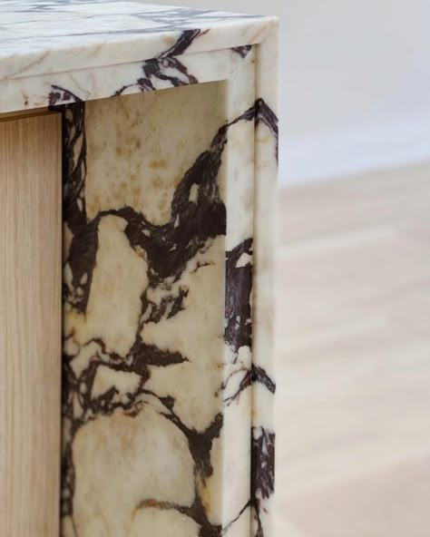 Adam Hunter, Calacatta Viola Marble, Viola Marble, Creamy Background, Waterfall Island, Calacatta Viola, Marble Detail, Powder Room Vanity, Joinery Details