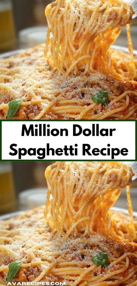 Searching for a satisfying casserole? The Million Dollar Spaghetti Recipe offers a rich, comforting flavor that's perfect for gatherings. With simple ingredients and easy preparation, it's an ideal choice for family dinners. Million Dollar Spaghetti Recipe, Spaghetti Pasta Recipe, Creamy Cheesy Pasta, Cheesy Pasta Bake, Spaghetti Recipes Easy, Creamy Spaghetti, Cheesy Spaghetti, Million Dollar Spaghetti, Spaghetti Casserole