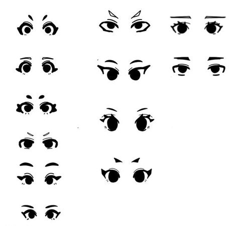 Kawaii Anime Face Draw, Eye Drawing Cartoon Anime, Chibi Art Style Reference Eyes, Cute Cartoon Eyes Simple, Asian Eyes Drawing Cartoon, Eye Art Styles Drawing, Cute Eyes Drawing Cartoon, Round Anime Eyes, Simple Eye Drawings