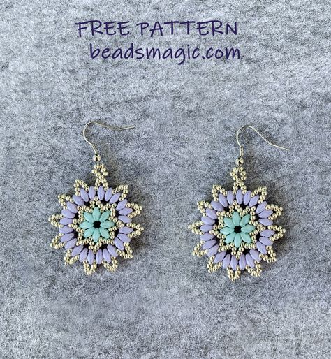 Free pattern for earrings Tenderness bead tutorial, superduo, beadwork, beadsmagic Bead Knitting, Wooden Bead Earrings, Beads Magic, Red Bead Earrings, Diy Earrings Easy, Blue Beaded Earrings, Making Bracelets With Beads, Beaded Earrings Native, Earrings Pattern