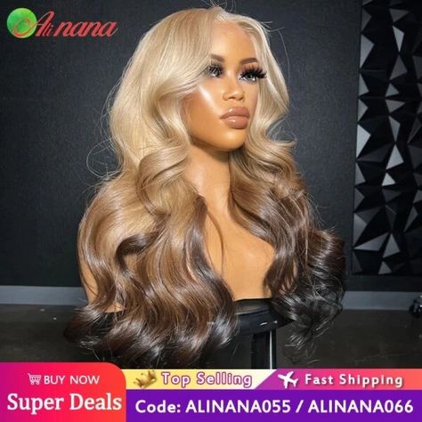 Just found this amazing item on AliExpress. Check it out! $62.66 59％ Off | HD 13x4 Lace Frontal Wig Body Wave Ombre Gray Blonde Brown Colored Pre-Plucked Glueless Lace Closure Human Hair Wigs For Women Cuban Twist Hair, Full Lace Wig Glueless, Blonde Highlight, Ombre Blonde, Synthetic Lace Wigs, Ombre Wigs, Human Braiding Hair, Burgundy Hair, Brown To Blonde