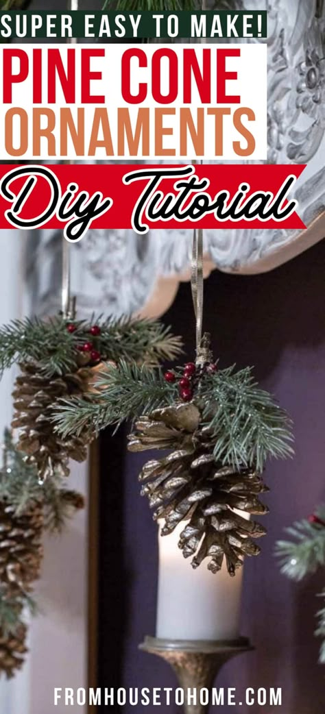 super easy to make pine cone ornaments DIY tutorial Pine Cone Ornaments Diy, Pine Cone Diy, Christmas Pictures With Lights, Christmas Lights Diy, Christmas Holidays Decorations, Pine Cone Ornaments, Easy Diy Christmas Ornaments, Xmas Decor Ideas, Cone Ornaments