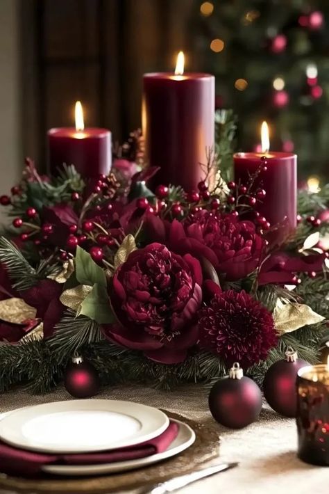 15 Centerpiece Ideas for Christmas Table Settings 14 Christmas Floral Table Centerpieces, Chic Christmas Table Decor, 16 Centerpiece Ideas, Christmas Table Arrangements, Copper Christmas Decor, Burgundy Christmas Decor, Elegant Christmas Decor Ideas, Elegant Christmas Centerpieces, Christmas Arrangements Centerpieces