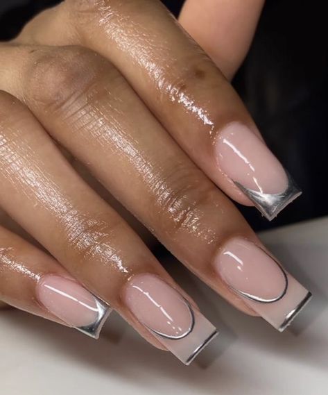 Nails Acrylic Designs, Sliver Nails, Metallic Nails Design, Hippie Nails, Drip Nails, Feel More Confident, French Tip Acrylic Nails, Work Nails, French Acrylic Nails