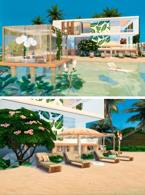 The Sims Resource - Sims 4 - Residential - Rirann - Pallavi - TSR CC - Pallavi is a contemporary tropical beach house for the Sims 4. Available at TSR Modern Beach House Sims 4, Tropical House Sims 4, Sims4 Island Living Houses, Sims Beach House Floor Plans, Sims 4 Cc Sulani Furniture, Beach House Sims 4 Floor Plans, The Sims 4 Sulani Houses, Sims 4 Beach House Island Living, Sulani Beach House Sims 4