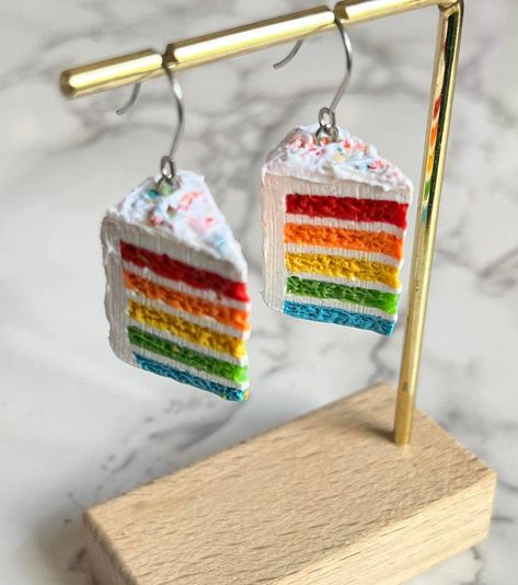 Rainbow Cake Polymer Clay Earrings | Felt Cake Polymer Clay, Polymer Jewellery, Cake Earrings, Clay Keychain, Pride Collection, Food Earrings, Polymer Jewelry, Clay Jewellery, Rainbow Cake