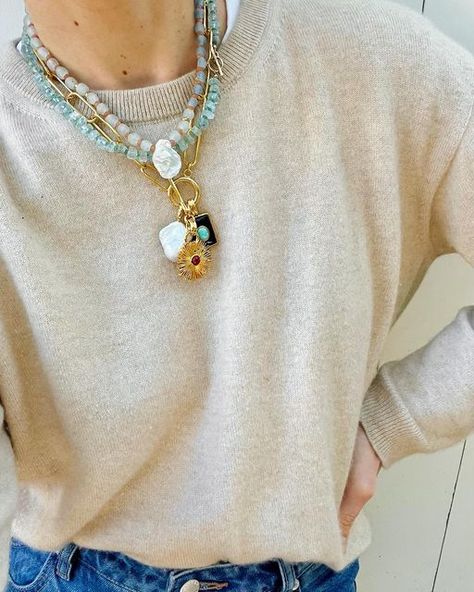 Lizzie Fortunato Necklace, Statement Jewelry Outfit, Lisa Allen, Necklace Outfit, Lizzie Fortunato, Beaded Jewels, Daily Fashion, Statement Jewelry, Gemstone Necklace