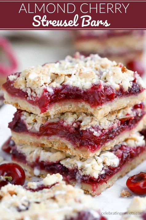 Cherry Almond Squares, Cherry Dessert Recipes Using Frozen Cherries, Cherry Streusel Bars, Dessert With Frozen Cherries, Almond Cherry Bars, Frozen Cherries What To Do With, Sweet Dark Cherry Recipes, Cherry Almond Desserts, Recipes Using Cherries