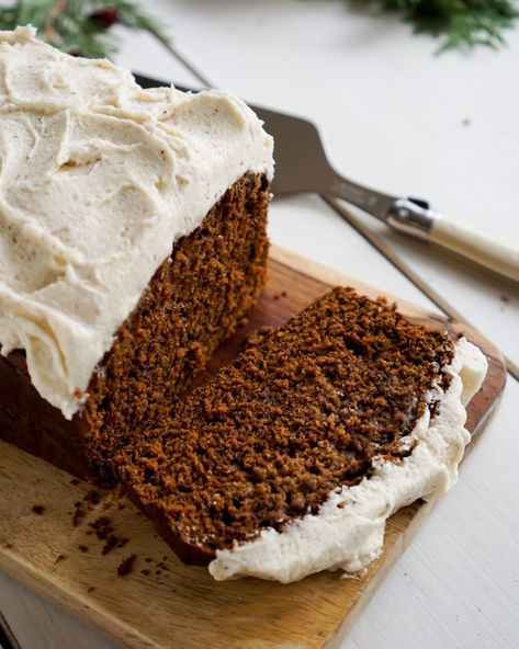 Gingerbread Loaf with Brown Butter Cream Cheese Icing - Baking for Friends Butter Cream Cheese Icing, Sour Cream Icing, Brown Butter Cream Cheese, Bulk Barn, Gingerbread Loaf, Gourmet Salt, Cinnamon Cream Cheese Frosting, Cream Cheese Icing, Loaf Cake