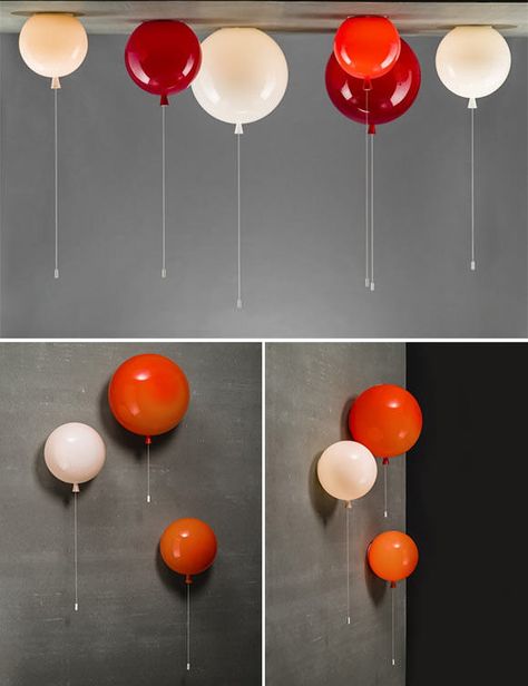 Light up your child's room with balloons! Pull the string to turn the lights on and off — so fun! Room With Balloons, Happy Crafts, Balloon Lights, Handmade Charlotte, Wall Lights Bedroom, Store Ideas, Luminaire Design, Child's Room, Kid Spaces