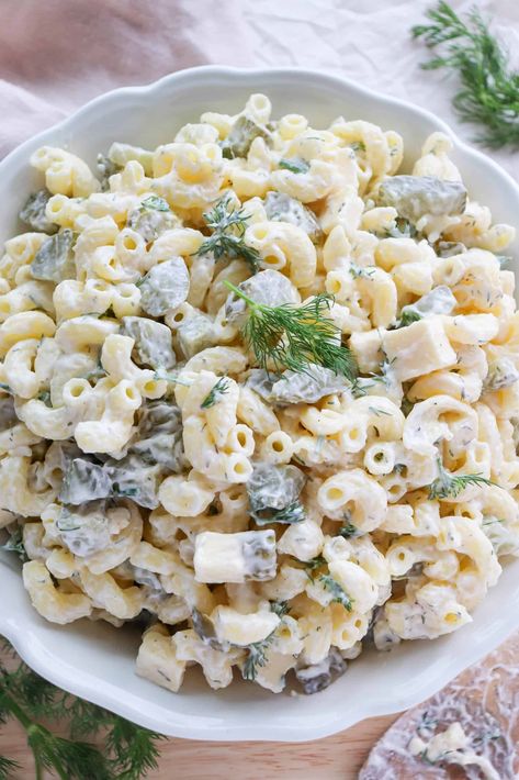 The Best Dill Pickle Pasta Salad Pasta Salad Dill, Pickle Pasta Salad Recipe, Pickle Pasta Salad, Ham And Cheese Pasta, Pickle Pasta, Dill Pickle Pasta Salad, Homemade Pickles Dill, Smoked Burgers, Cauliflower Potatoes Salad