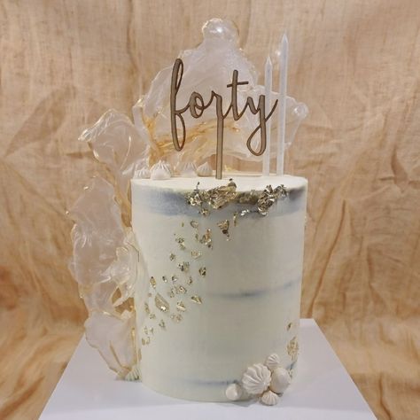 Forty - birthday cake. Clear sails with gold accents. White cake. Chocolate mud cake White And Gold Cake, Cake Styles, Whipped Chocolate Ganache, Chocolate Mud Cake, Forty Birthday, Mud Cake, Gold Cake, Gold Wedding Cake, Fashion Cakes