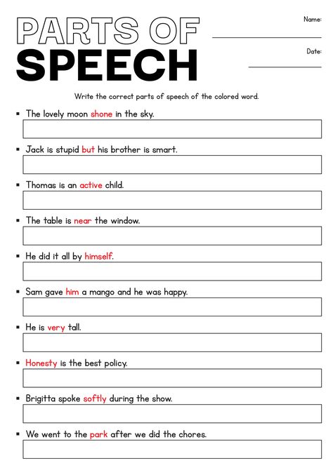 Identify Parts of Speech Worksheet Worksheet On Parts Of Speech, Part Of Speech Worksheet, Parts Of Speech Worksheet, Parts Of Speech Practice, English Comprehension, Part Of Speech Grammar, Short Vowel Worksheets, Science Cells, Parts Of Speech Activities