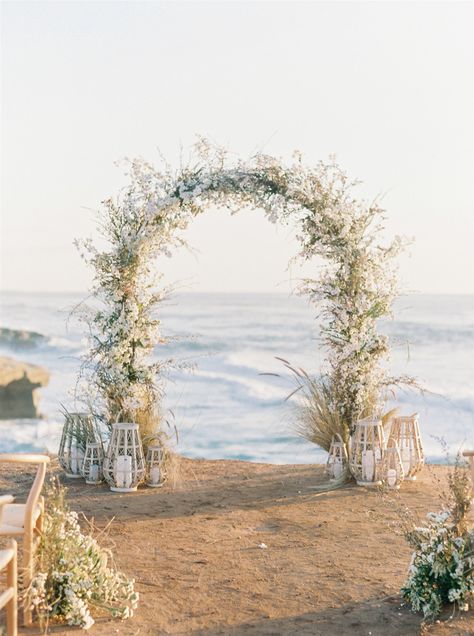 Photographer: Lauren Fair Planning and Design: Aly Ann Events Florist: Max Owens Monaco Wedding, Sunset Cliffs San Diego, Cliff Wedding, Sunset Beach Weddings, San Diego Elopement, Fair Photography, Sunset Cliffs, Arch Wedding, Beach Wedding Inspiration