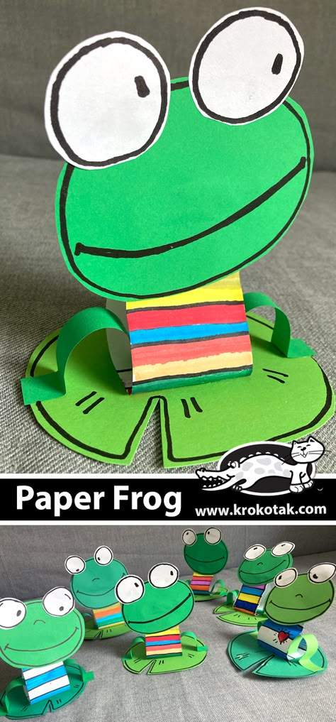 krokotak | PAPER FROG Frog Art Preschool Craft Ideas, Frog Art Preschool, Frog Crafts For Kids, Paper Frog Craft, Frog Crafts Preschool, 2nd Grade Crafts, Paper Frog, Frog Craft, Teaching Crafts