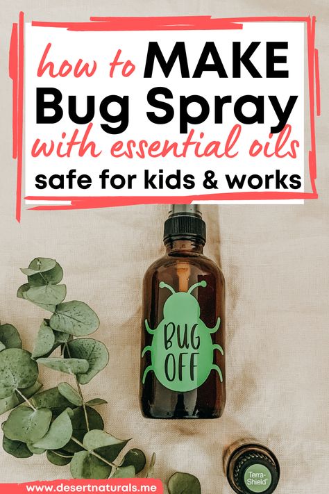 How to make bug spray with essential oils that's safe for kids and works.  2ml glass spray bottle with Bug sticker that says Bug Off and 15ml bottle of doTERRA Terrashield with sprig of eucalyptus in the background. Essential Oils For Mosquitoes, Essential Oil Bug Repellent, Mosquito Repellent Essential Oils, Insect Repellent Essential Oils, Essential Oil Bug Spray, Diy Bug Repellent, Homemade Bug Spray, Diy Mosquito Repellent, Diy Bug Spray