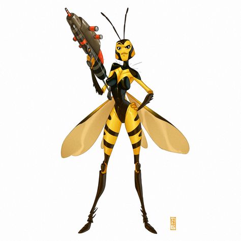 Wasp, Alberto Camara on ArtStation at https://www.artstation.com/artwork/ab96J Bee Humanoid, Wasp Character Design, Wasp Character, Jungle Juice, Game Mobile, Bee Art, Creature Feature, Character Design Animation, Wasp