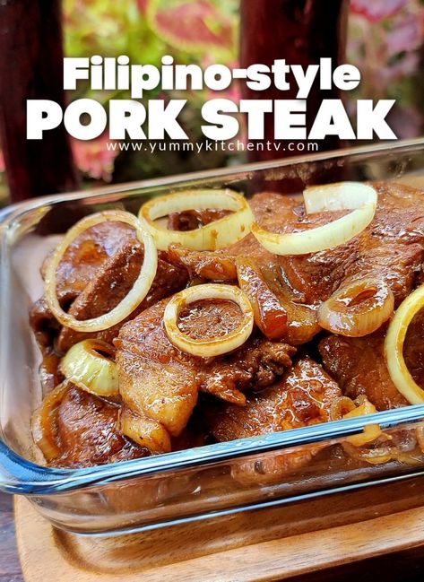 Pork Steak Filipino Style, Pork Chop Steaks Recipes, Pork Steak Meal Ideas, Pork Steak Grilled, Pork Leg Steak Recipes, Pork Steak Recipes Filipino, Asian Pork Chops Recipes, Boneless Pork Steak Recipes, Fried Pork Steak Recipes