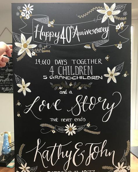 Happy Anniversary Chalkboard Art, 50th Anniversary Chalkboard Signs, Anniversary Chalkboard Art, Wedding Anniversary Words, Anniversary Chalkboard, 25th Wedding Anniversary Cakes, Anniversary Words, 40th Anniversary Party, Wedding Anniversary Cakes