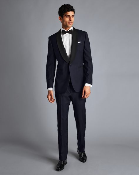 Shawl Collar Tuxedo Jacket - Midnight Blue Midnight Blue Suit, Navy Suits, Shawl Collar Tuxedo, Charles Tyrwhitt Shirt, Blue Suit Jacket, Smart Jackets, Dinner Suit, Blue Shawl, Blue Tuxedos