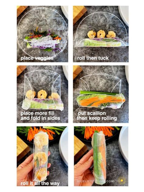 How to roll a fresh spring roll with rice paper wrapper. Macro Friendly Spring Rolls, Bulgogi Spring Rolls, Spring Rolls Meal Prep, Spring Rolls Ideas, Spring Rolls Filling Ideas, Fresh Spring Rolls With Peanut Sauce, Fresh Rolls With Peanut Sauce, Spring Rolls Sauce, Spring Roll Filling Ideas