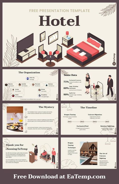 Hotel 13 Hotel Presentation Design, Infographic Design Layout, Google Slides Theme, Powerpoint Design Templates, Powerpoint Themes, Disney Phone Wallpaper, Hotel Services, Ppt Design, Hotel Project