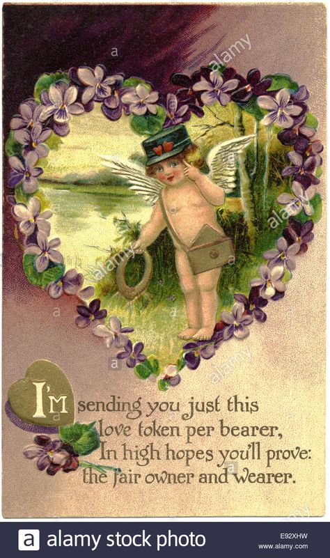 Victorian Valentines, Valentine Cupid, New Year Postcard, Valentine Postcards, Vintage Valentine Cards, Valentines Greetings, Purple Vintage, Vintage Valentine, Holiday Postcards