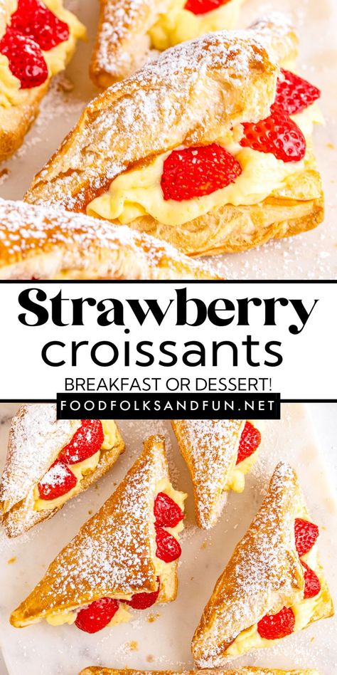 Ditch the bakery line and whip up a flaky, buttery strawberry croissant at home! My recipe uses store-bought puff pastry (because shortcuts are our friends!), a dreamy homemade custard, and juicy fresh strawberries. It’s easier than you think, and the results are SO much tastier. Prepare to impress your brunch guests (or devour them all yourself, I won’t tell). Strawberry Custard Croissant, Cruffin Recipe With Puff Pastry, Puff Pastry Croissant, Strawberry Croissant, Crossiant Recipes, Croissant Recipes, Homemade Custard, Croissant Breakfast, Croissant Recipe