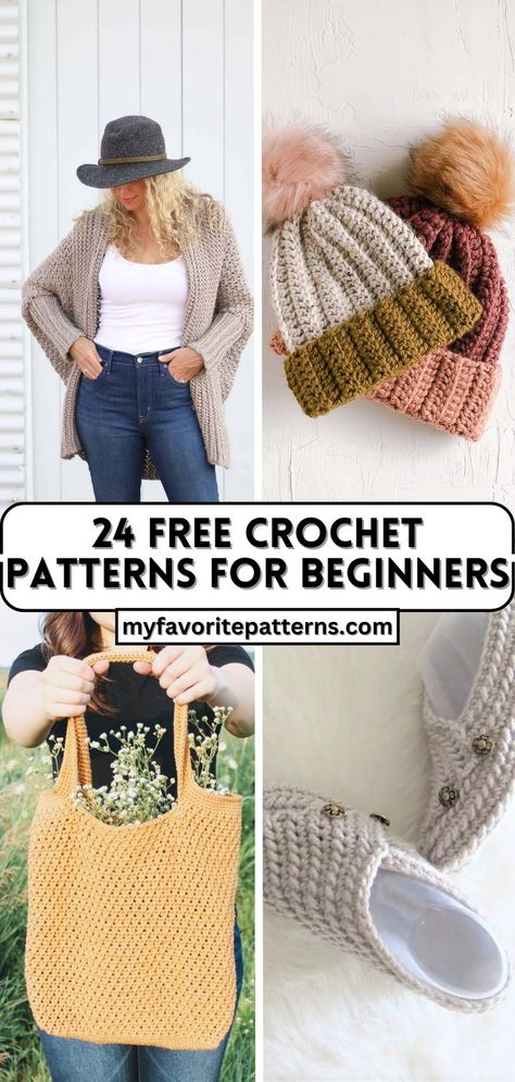 24 Free and Easy Crochet Patterns for Beginners Crochet Idea Patterns, Easy Crochet Hats For Beginners Simple, Free Crochet Projects Ideas, Types Of Crochet Patterns, Easy Crochet Hats For Beginners Free, Mindless Crochet Projects, Beginning Crochet Patterns, Quick Easy Crochet Patterns, Crochet Lessons For Beginners