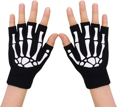 Amazon.com: Simplicity Unisex Half Finger Skeleton Gloves Glow in the Dark Knit Skull Gloves : Clothing, Shoes & Jewelry Finger Skeleton, Skeleton Gloves, Black Fingerless Gloves, Skeleton Pattern, Mechanic Gloves, Half Finger Gloves, Grunge Accessories, Gloves Pattern, Knit Gloves