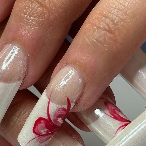 Gelxnails  /  acrylic nails on Instagram: "early 2000’s french tip inspired #gelxnails 🌹" Cool Simple Nail Designs, Clear Y2k Nails, Early 2000s French Tip Nails, Adriana La Cerva Nails, 2000 French Tip Nails, Y2k Nails French Tip, French Tip With Nail Art, French Tip With Design Nails, Y2k French Nails