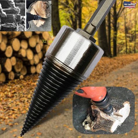 32 mm Heavy Wood Drill Bit Firewood Splitter U Anti-Skid Thread U Screw Splitting Cone Screw Cone Driver Fire Wood Log Splitter + Hex Shank Handle - Walmart.com Firewood Splitter, Manual Log Splitter, Kindling Splitter, Wood Log Crafts, Splitting Wood, Wood Splitter, Firewood Logs, Wood Stove Fireplace, Log Splitter