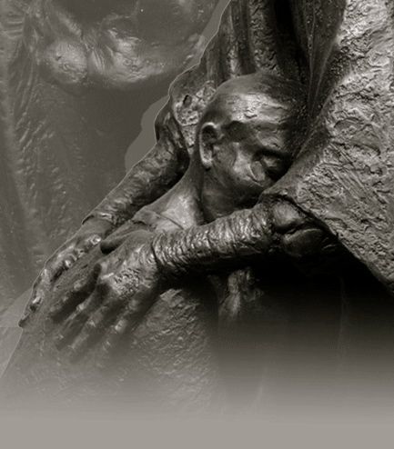 Detail of bronze statue of  Return of the Prodigal Son by Karen Schmidt, based on Rembrandt's painting. Rembrandt Prodigal Son, Return Of The Prodigal Son, Rembrandt Paintings, The Prodigal Son, Prayer Stations, Way To Heaven, Prodigal Son, Religious Paintings, Biblical Art