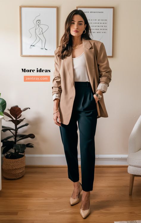 Elevating Professionalism: Business Outfits for Women 2024 Working Professional Woman, Casual Business Blazer, Womens Fall Business Outfits, Minimalist Office Wardrobe Women, Women Career Outfits, Womens Casual Professional Outfits, Autumn Office Outfits Women 2024, Size 8 Work Outfits Women, Plus Size Trendy Work Outfits