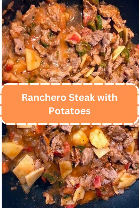 Ranchero Steak with Potatoes Steak With Potatoes, Mexican Steak, Cooked Potatoes, Mexican Comfort Food, Steak Potatoes, Zesty Sauce, Tender Steak, Homemade Tortillas, Skirt Steak